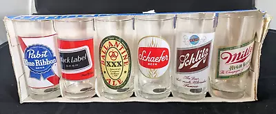 Vtg Luminarc Beer Can Label Glasses Schlitz Pabst Schaefer SET OF 6 NOS • $50