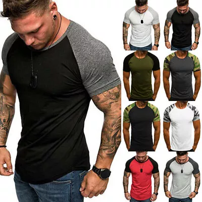 Mens Muscle Tight Fit Short Sleeve T-Shirt Gym Sport Tee Shirts Daily Tops New.↑ • £11.59