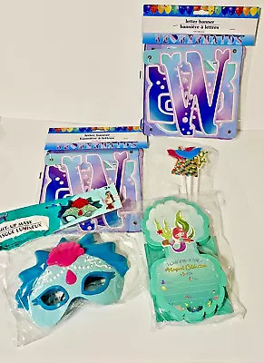 Mermaid Party Supplies Banner Mask Invitation And Cupcake Decorations • $4.50