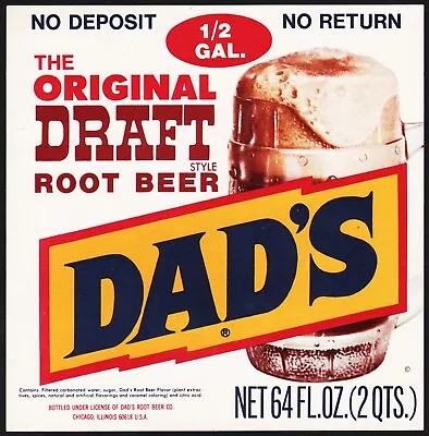 Vintage Soda Pop Bottle Label DADS ROOT BEER 64oz Mug Pictured Chicago N-mint+ • $7.99