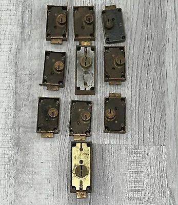 $39.99 • Buy LOT 10 Vintage Single Lock Safety Deposit Box Locks Brass Old No Keys 3 1/2  2.5