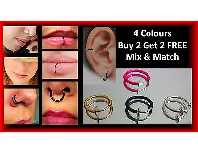 Fake Spring Clip On Nose Ring Septum Lip Earring Piercing Ring  BUY 2 GET 2 FREE • £1.91