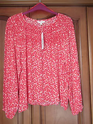 Fabulous Marks & Spencer Per Una Shirred Floral Blouse - Red & White 20 • £20