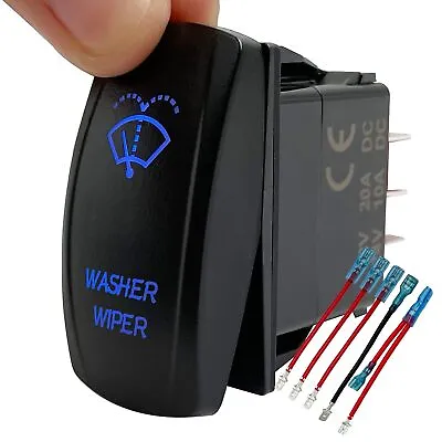 Windshield Washer Wiper Momentary Rocker Switch Blue Led 6PIN (On)-On-Off DPDT T • $34.99