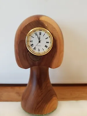 Treen Wooden Clock H14CM X W 8CM Mushroom Shaped Working Well Vgc • $18.94