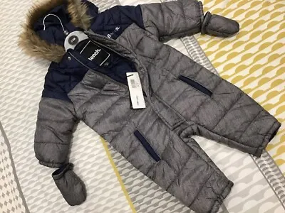 BENCH Baby SNOWSUIT Boy Age  3-6 Months. GIFT Present SON New HOOD Fur. • £21.99