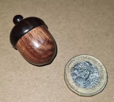 Carved Sandal Wood Acorn Pill Box / Ojime Bead Acorn Pendant • £8.50