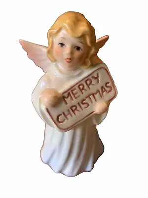 Goebel W Germany Angel Vintage Figurine Merry Christmas Sign Blonde Angel READ • $8.95