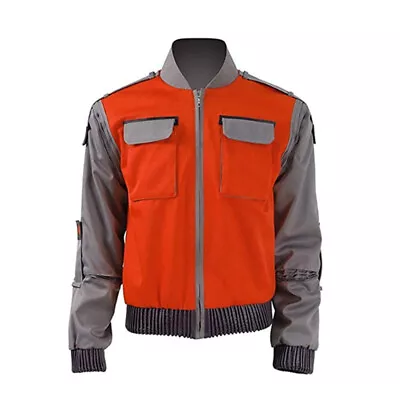 Back To The Future Marty McFly Jacket Cosplay Costume Red Orange Baseball Coat  • $87.89