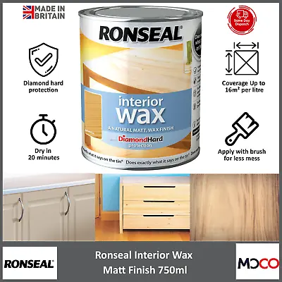 Ronseal Diamond Hard Protection Interior Wood Wax Natural Matt Finish 750ml • £20.45