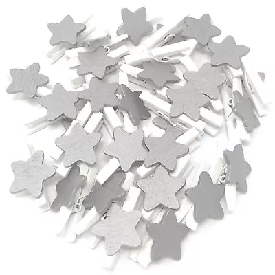 Mini 30mm White Clothes Pegs W/15mm Silver Star Craft ShabbyChic Embellishment • £15.39