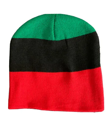 Nayt Men’s Striped 8” Short Beanie Knit Hat Pan African Black Red Green • $5.90