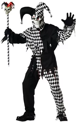 Evil Jester Mardi Gras Joker Horror Clown Black White Halloween Men Costume • $60.99