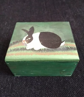Vtg Folk Art Wood Trinket Box Hand Painted Easter Bunny Rabbit 4  Warren Kimble? • $14.99