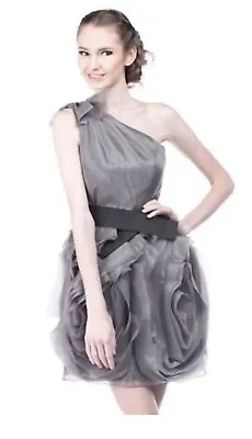 White By Vera Wang One Shoulder Organza Dress Womens Sz 8 Grey Wedding/Party • $75