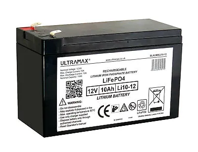 £61.94 • Buy LiFePO4 - LIPO Battery - LITHIUM IRON PHOSPHATE - ULTRAMAX LI10-12, 12V 10Ah