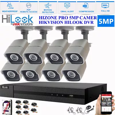 Hikvision 5mp Cctv System Dvr 4ch 8ch Hd Outdoor Dome Camera Home Security Kit • £114.51