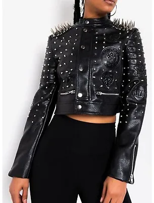 Vegan Leather Biker Jacket With Spikes • $119.99