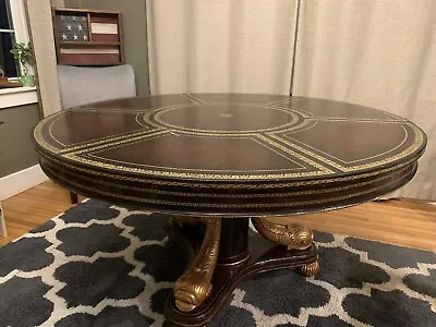 Antique 48” Round Mahogany Table W Inlays Elegant Koi Fish Base Maitland Smith ? • $2999.99