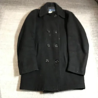 Spiewak US NAVY Peacoat Mens 40 Black Double Breasted Wool Vintage • $48.22