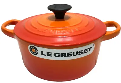 Le Creuset Cocotte Ronde 16cm  6 1/3in 1.5qt Orange Black Knob Cast Iron • £130.29