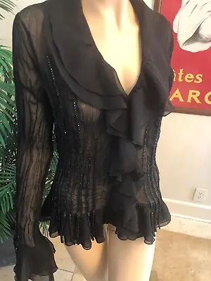 $119 • Buy Nwt Msrp $189 Gorgeous Cache Black Ex/small Blouse / Top W / Iridescent Sequins