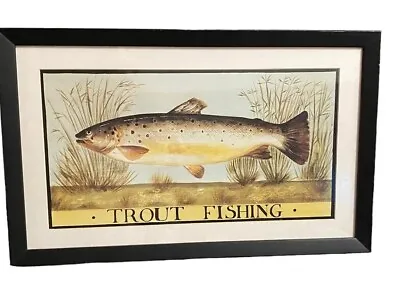 Trout Fish Fishing Print Framed Wall Art Vintage  Cabin Lakehouse Painting  • $49.95
