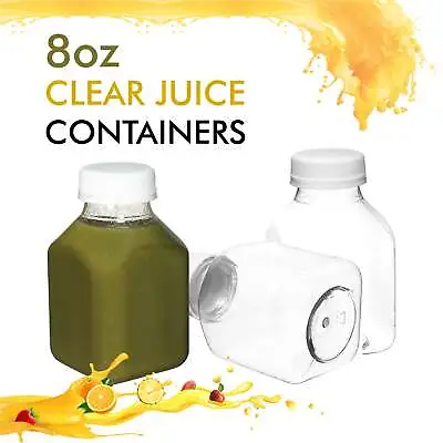 8oz Empty Clear Plastic Juice Bottles With Tamper Evident Caps BPA Free Reusable • $19.95