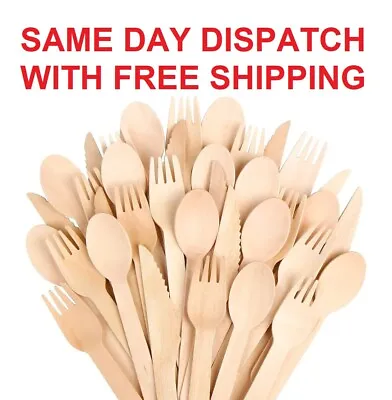 Wooden Cutlery Disposable Wooden Spoons Forks Knives For Catering Party Weddings • £34.99