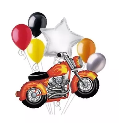 7 Piece Motorcycle Balloon Bouquet Set Harley Snarley Birthday Party Decoration • $13.48