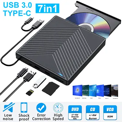 Slim External CD DVD Drive USB 3.0 Writer Burner Player Black For Laptop PC Mac • $22.66