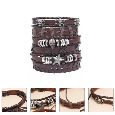 6 Pcs Braided Bracelet Rock Wide Strap Bracelets For Men Simple • £6.65