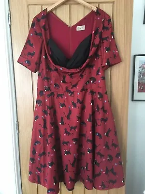 Lindy Bop Sloane Swing Dress Red Cat Print 40 Inch Waist Size 22 W/tag • £13.50