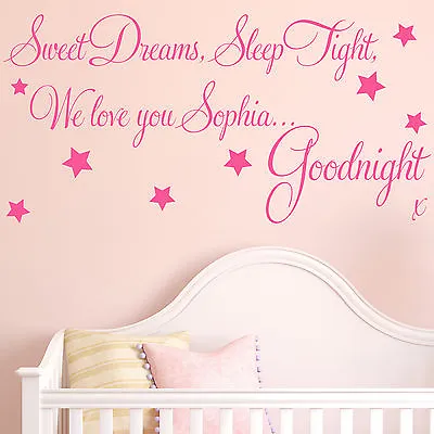 £14.99 • Buy Personalised Baby Wall Sticker Quote Nursery Decal Art Sweet Dreams Girl Child 