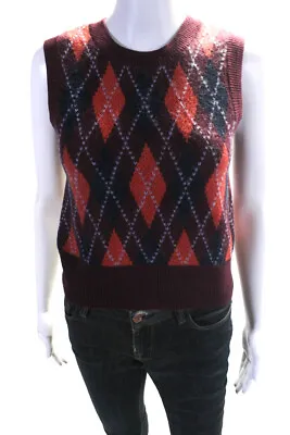 $39.99 • Buy Staud Womens Cotton Argyle Cropped Knit Sweater Vest Burgundy Size XS