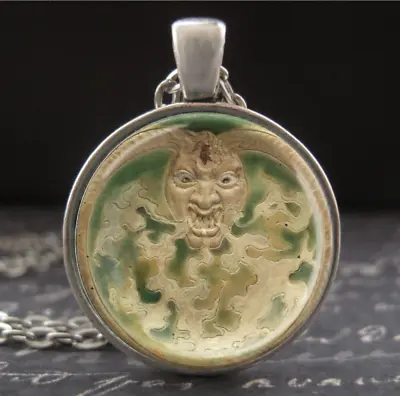 Devil Necklace 1890 French Pottery Pendant Silver Jewelry Men Women Occult Dark • $25