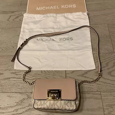 £1.20 • Buy Michael Kors Designer Nude Tan Signature Jet Set Crossbody Bag Gold Chain Logo