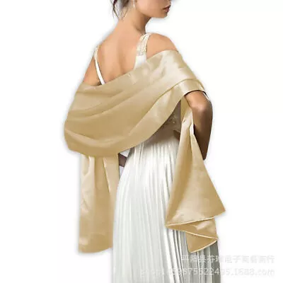 Women Plain Satin Dress Scarf Evening Party Wrap Wedding Bridal Long Shawl Cape/ • £12.59