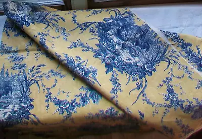 55  X 51  Waverly La Petite Ferme Blue & Yellow Gold Rooster Toile Fabric • $23