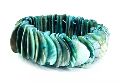 Dyed Green Abalone Mother Of Pearl Stretch Bangle Bracelet • $18