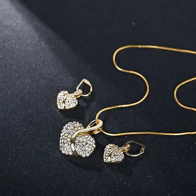 £3.86 • Buy 925 Silver,Gold Earrings Necklace Crystal Pendant Women Wedding Jewelry Set Gift