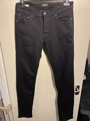 Jack And Jones Glenn Mens Black Slim Fit Jeans Waist 34 Leg 35 NEW • £13.50