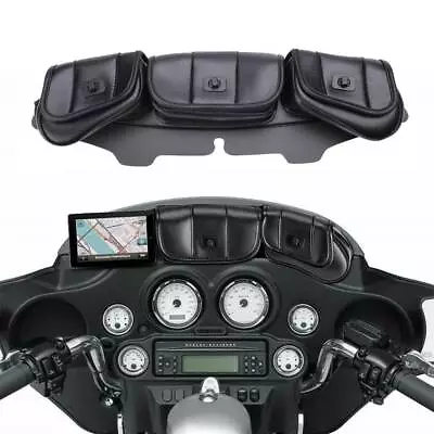 Motorcycle Windshield Bag 3 Pocket Fairing Pouch For Harley Touring Street Glide • $45.59