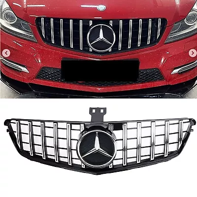 Chrome GT Style Front Grille Grill + Star For Mercedes-Benz W204 C-Class 2008-13 • $81.48