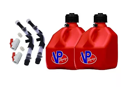 VP Fuel 2 Pack Red Square 3 Gallon Fuel Jug + Hoses & Hose Bender & Ball Valve • $96.99