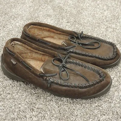 Cabelas Leather Moccasin Slippers Mens Size 14 Brown Slip On Sherling Lined • $22.99