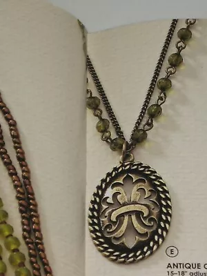 NWT Cookie Lee Jewelry Antique Olive Medallion  Adjustable 15-18  Necklace  • $2