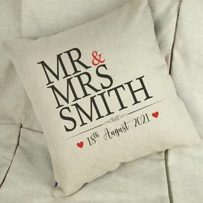 Mr & Mrs Personalised Wedding Anniversary Cushion Linen / White Wedding Gift • £15.99