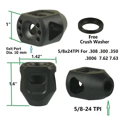 5/8x24 5/8-24 TPI Mini Tanker Linear Muzzle Brake For .308 .300 .350 3006 7.62mm • $19.99