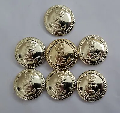 23mm Gold Officers Naval Buttons Rope & Anchor Design. Set Of 7 New Buttons • £18